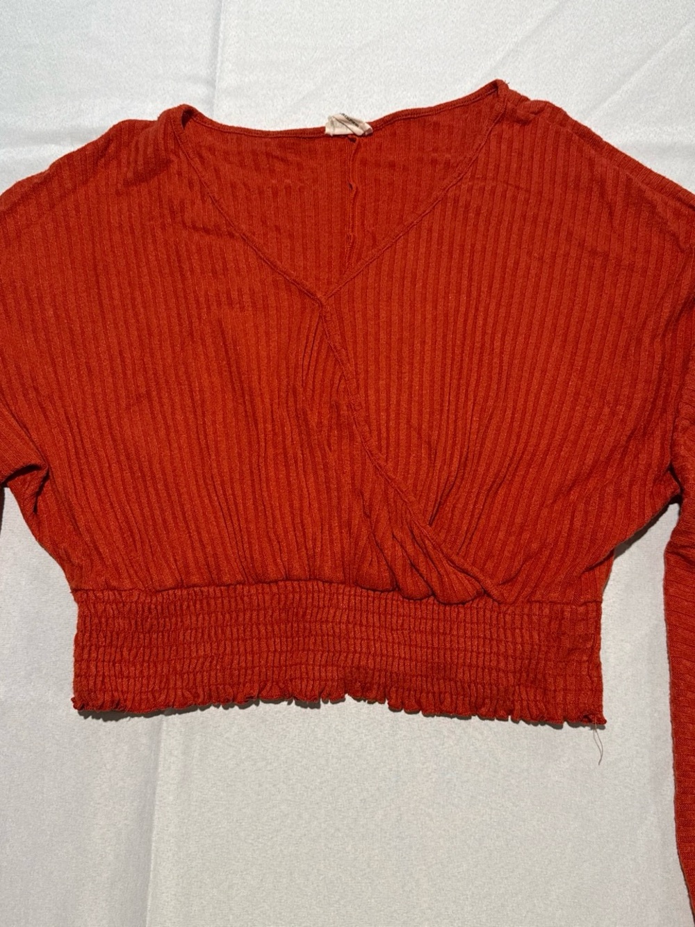 Peach Love California Rust Orange Ribbed Smocked Crop Top